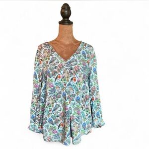 J. Jill floral perched bird tunic blouse cottagecore boho nature
